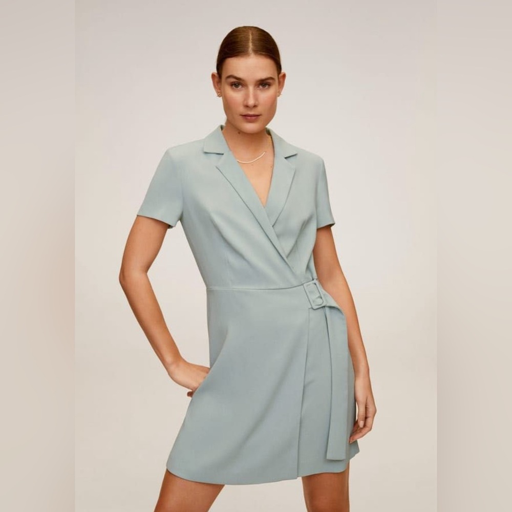 MANGO Mint Faux Wrap Dress SZ L